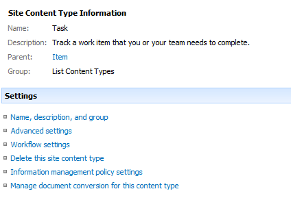 Site Content Type Information