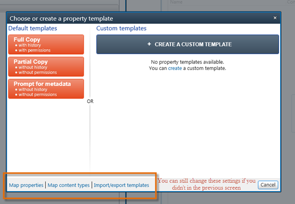 Select template to apply during the migration
