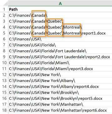 Original Folder hierarchy in Excel