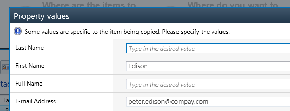 Enter value for individual item during the copy