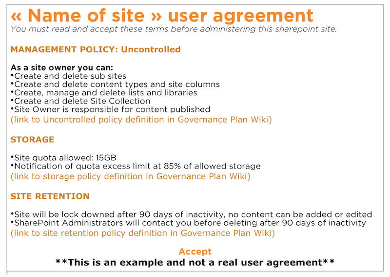 SharePoint Governance Plan User Agreement
