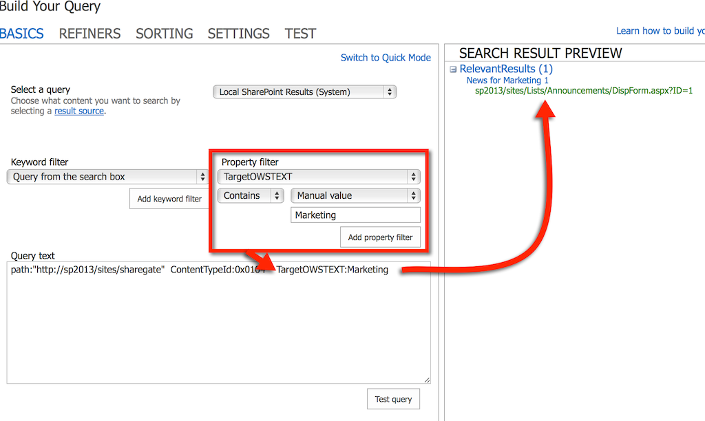 Target content SharePoint filter search