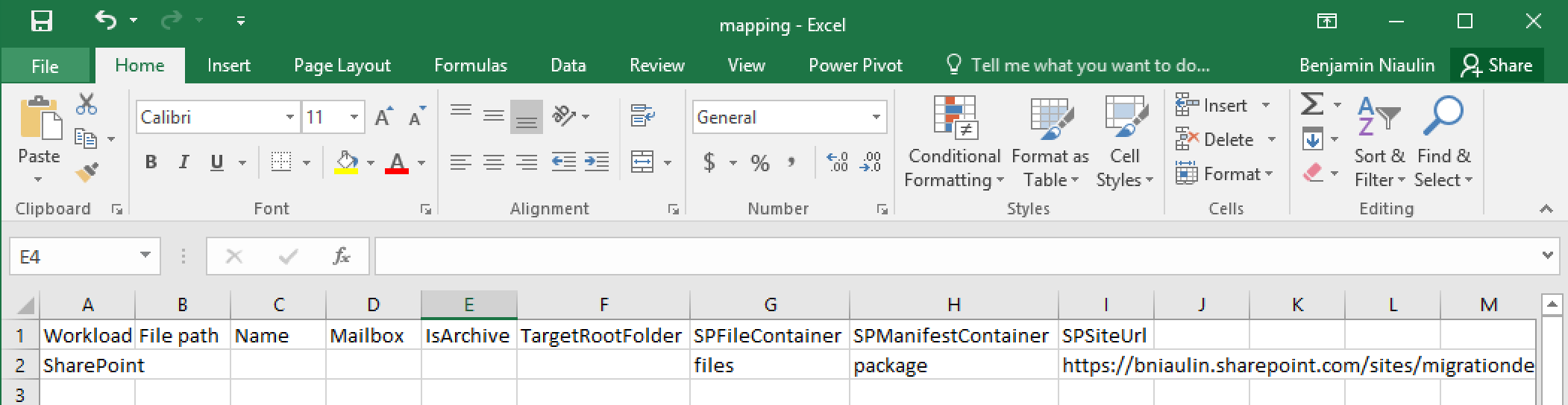 Office 365 Import create mappings