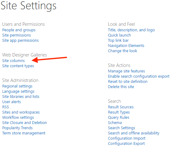 SharePoint Site Settings page