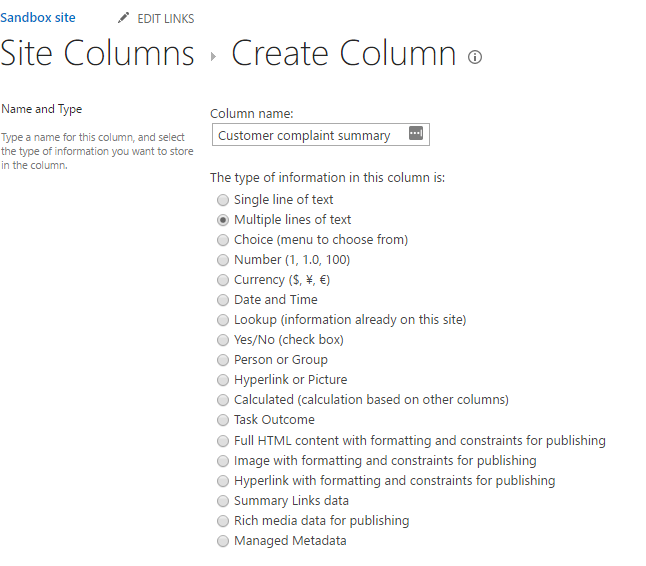 Create SharePoint Site Column
