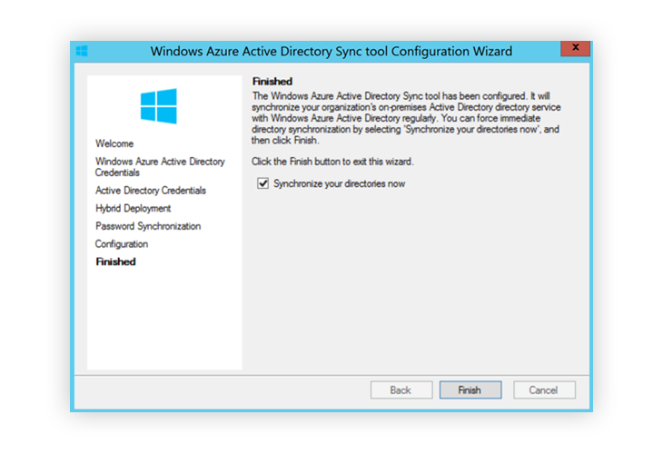 Window Azure Active Directory Sync Finished first installation