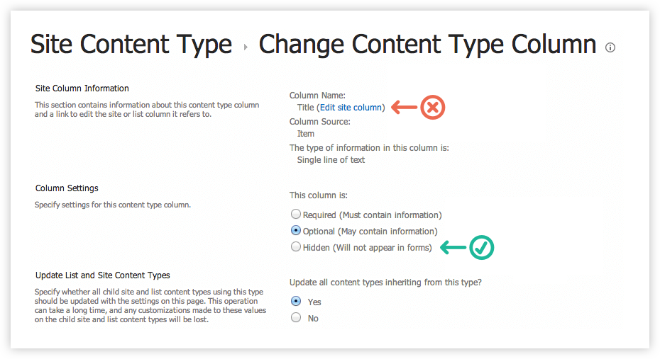 Edititing a Content Type in SharePoint