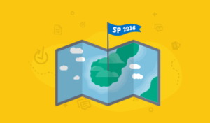 Image of illustrated map with a sharepoint flag