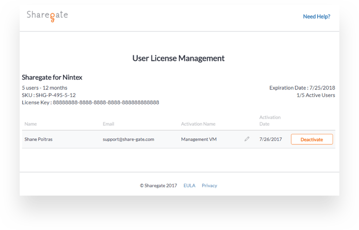 User license management interface