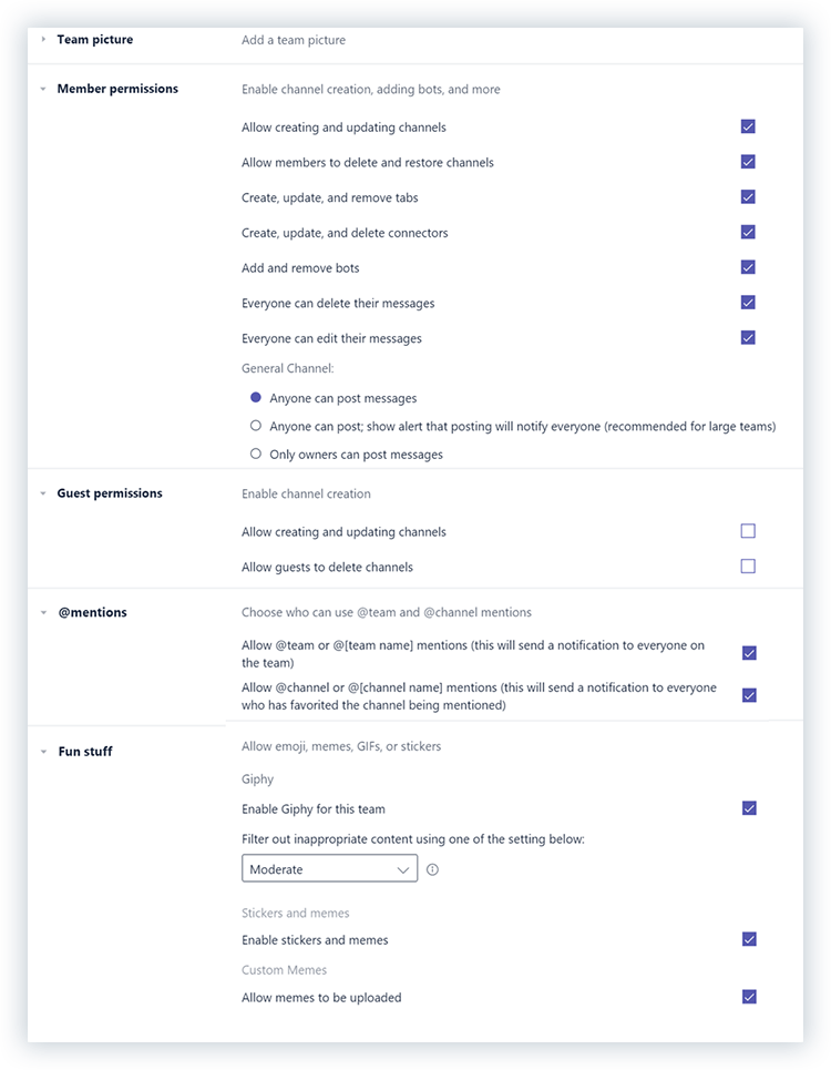 Microsoft Teams settings