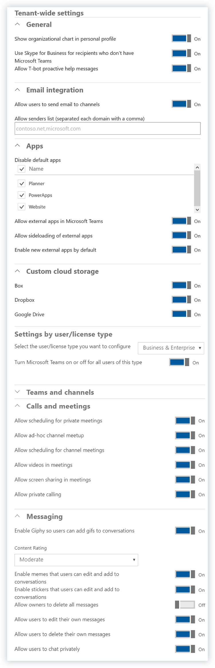 Microsoft Teams tenant settings