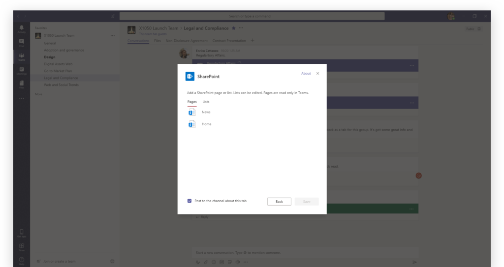 image of SharePoint tab in Teams