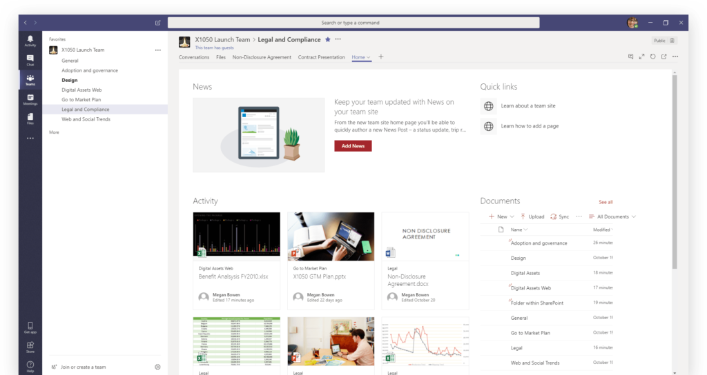 Image of sharepoint home page in teams