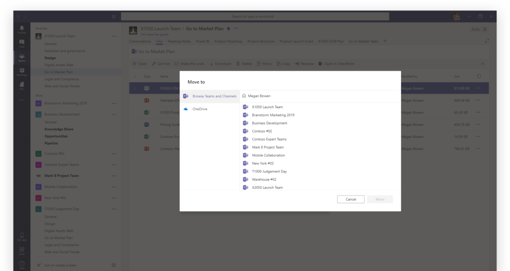 Image of "move to" option in Teams