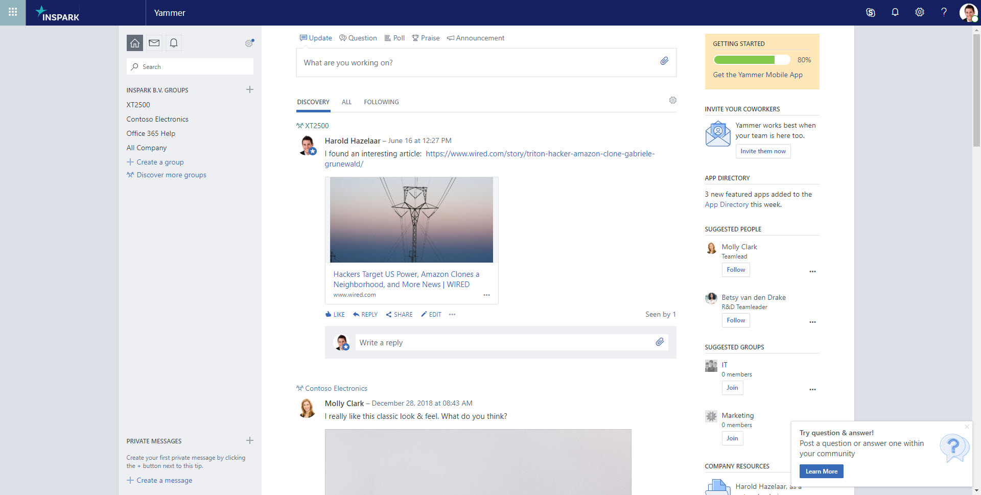 Yammer's Discovery feed keeps you up-to-date with the rest of your company.