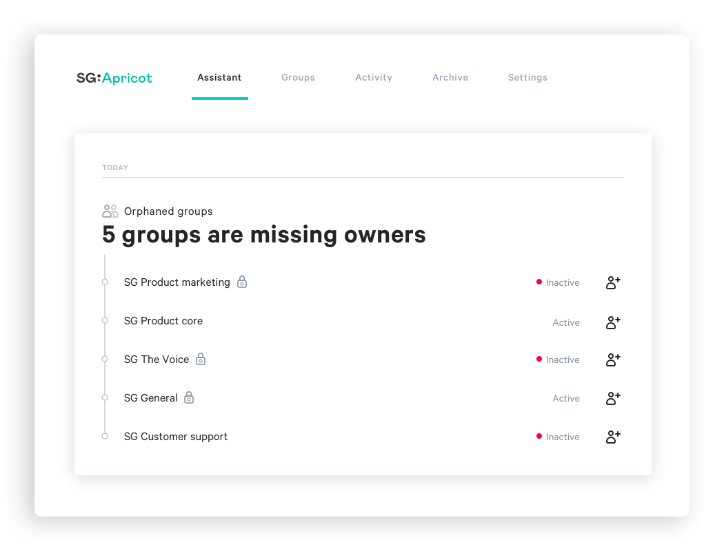 ShareGate's Assistant shows you a list of ownerless groups