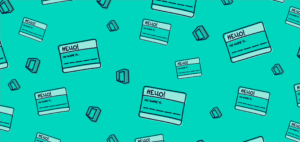 Image of turquoise background with illustrated nametags and the office 365 logo