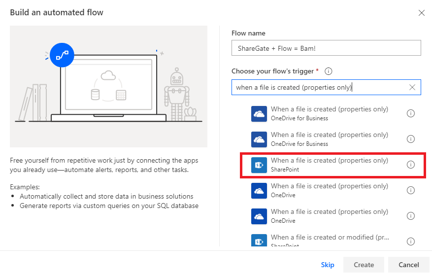 Select the Automated flow option