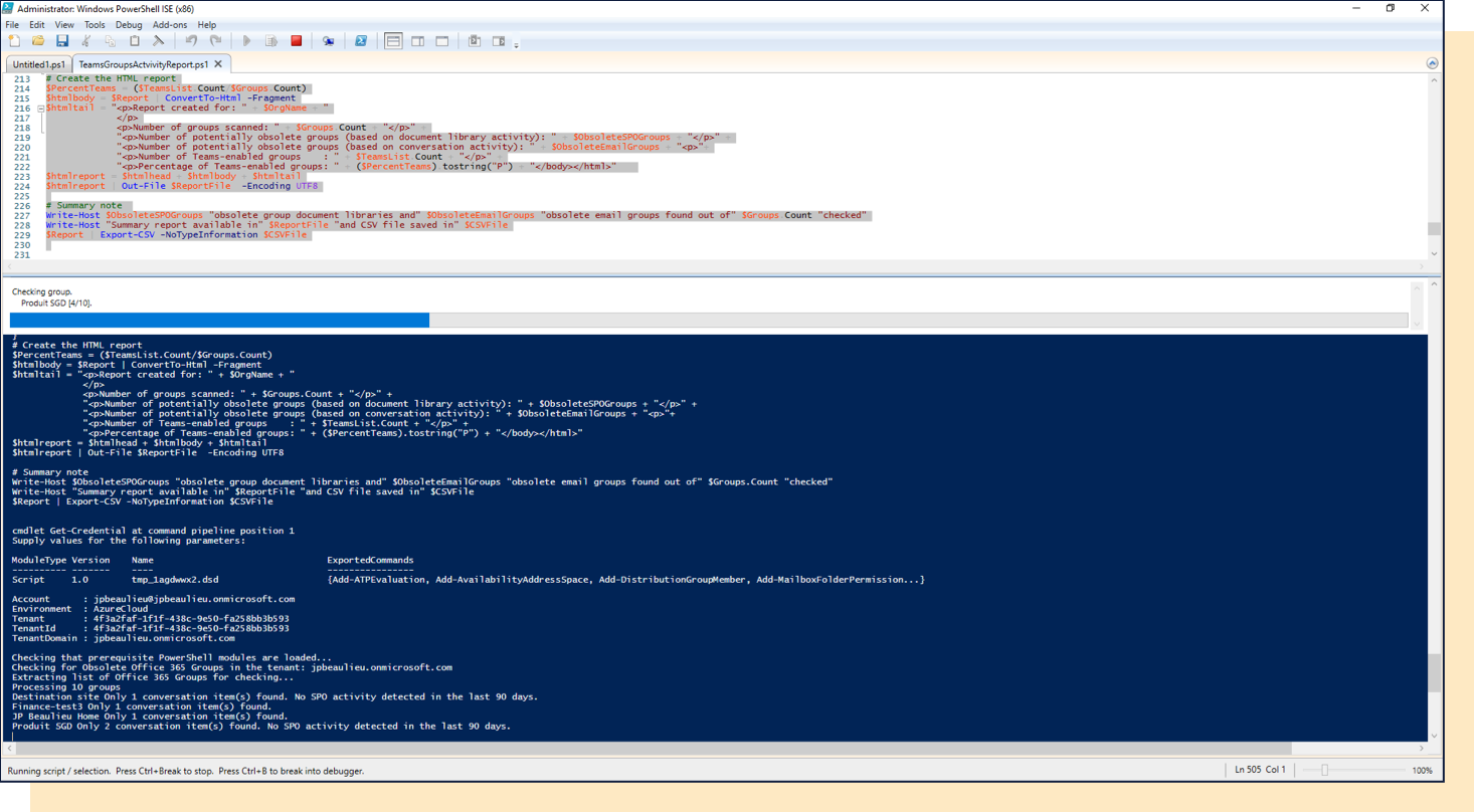 screenshot running powershell script