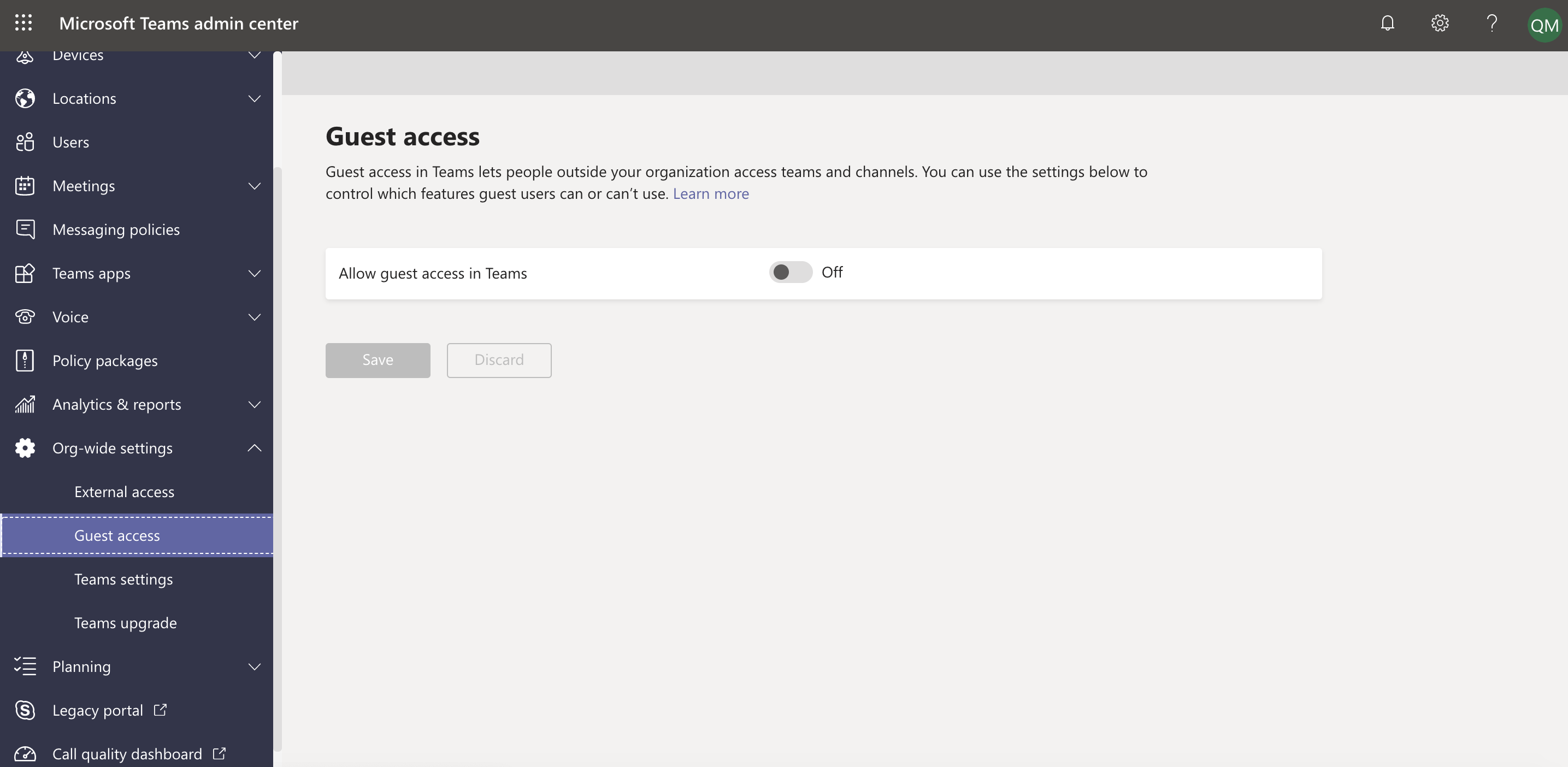 Select guest access under Org-wide settings