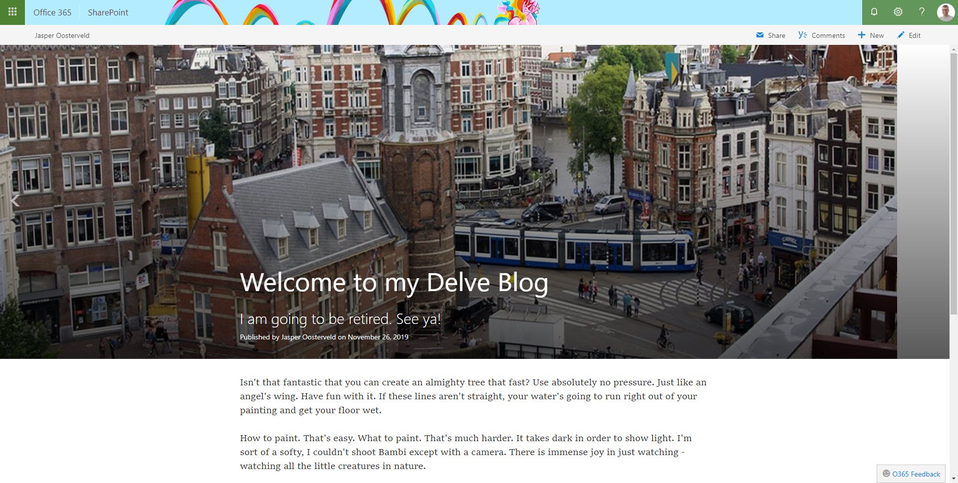 Delve blog interface.