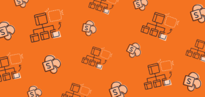 Image of orange background with illustrated SharePoint icons