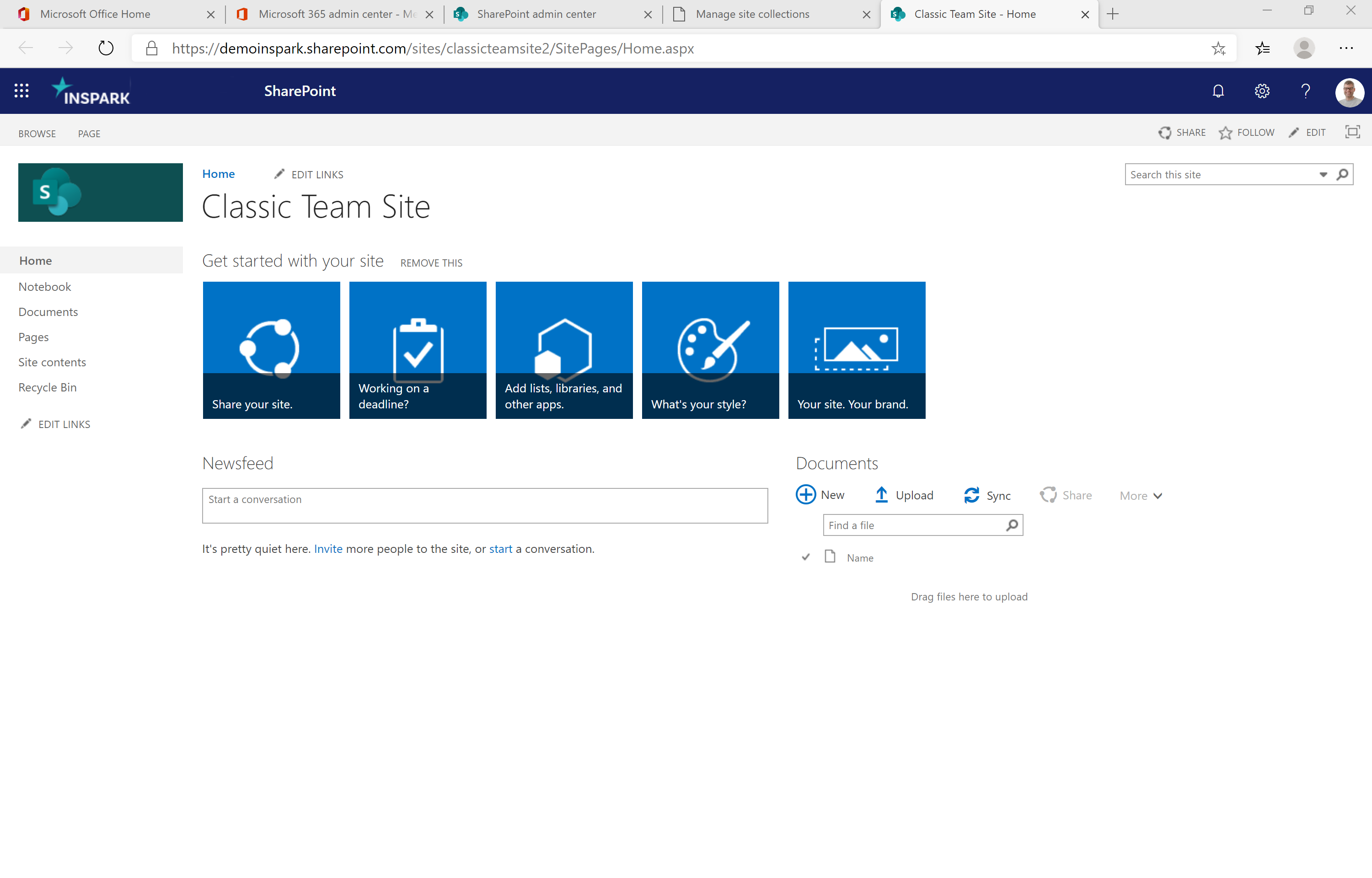 A typical classic SharePoint site UI.
