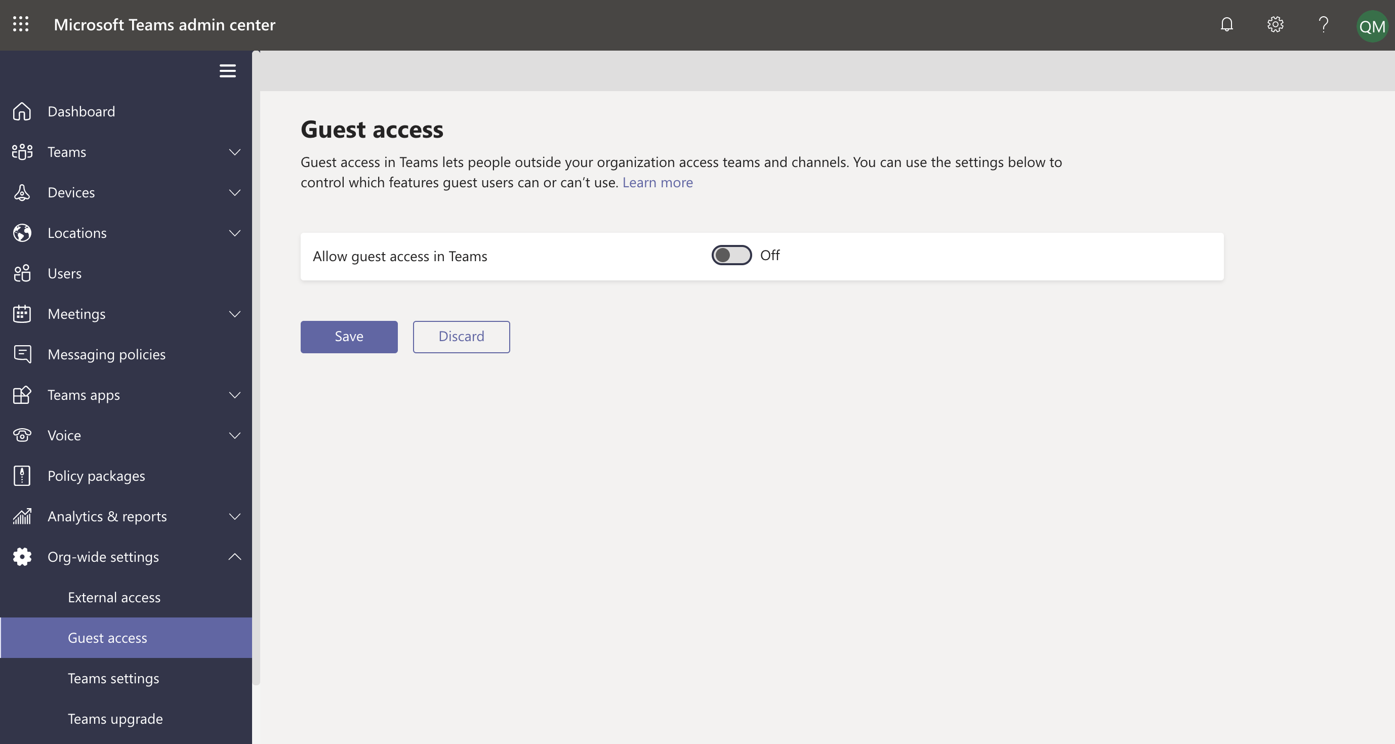 Allow guest access in the Microsoft Teams admin center.