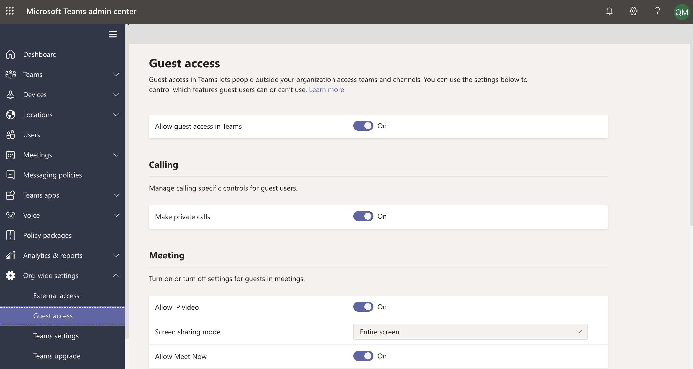 Configure guest access settings in Teams admin center.