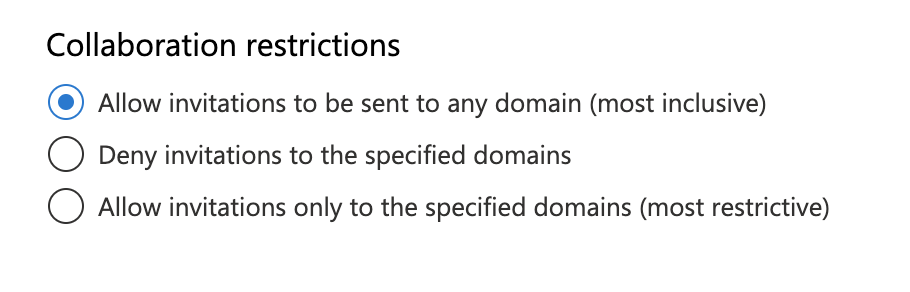 Collaboration restrictions settings in Azure AD.