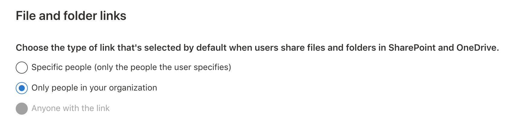 Change the default sharing link in the SharePoint admin center.