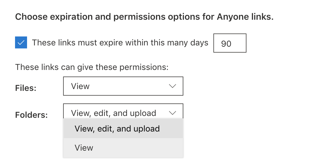 Additional settings for Anyone links.