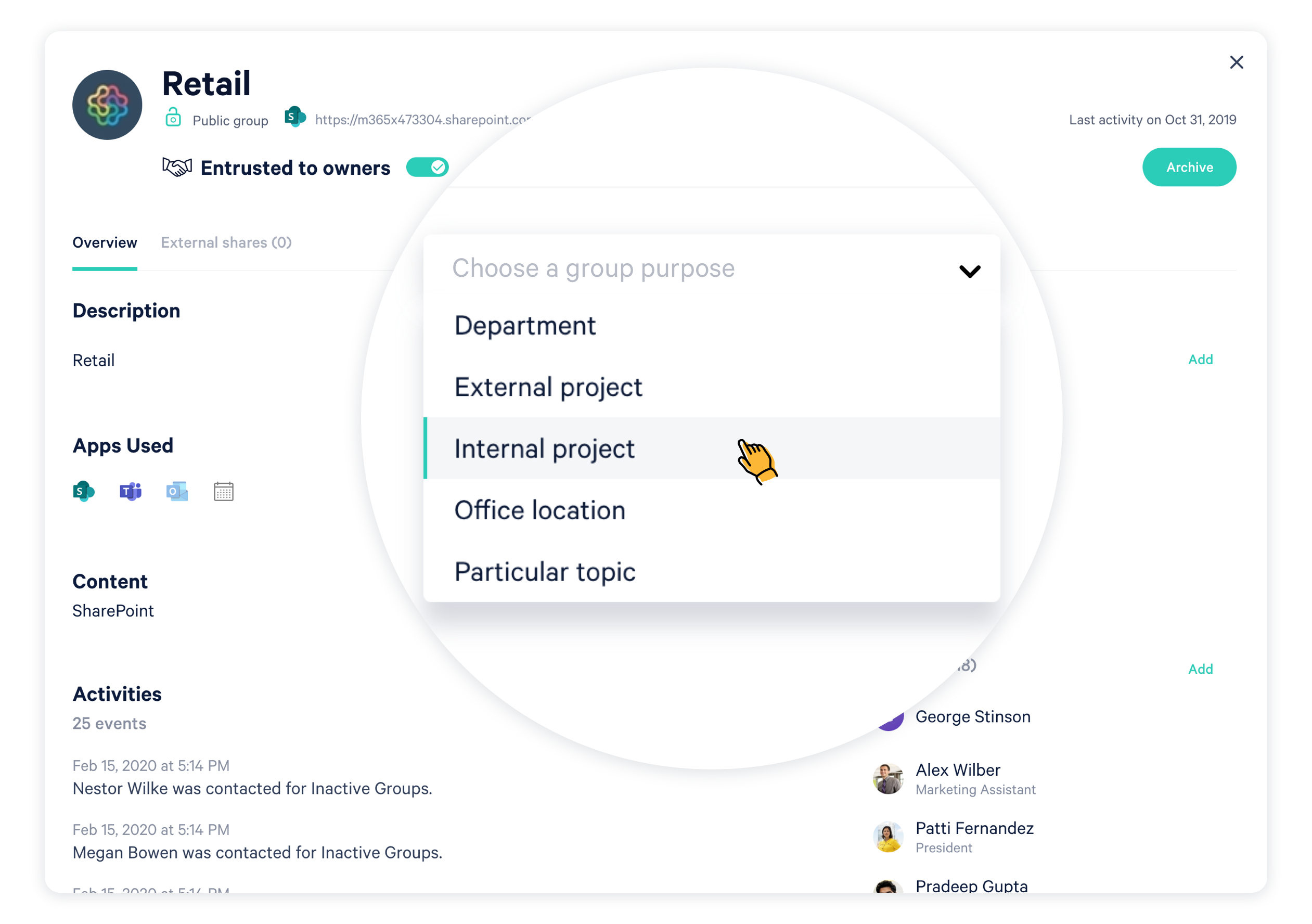 Manually select or change the purpose for each of your teams.