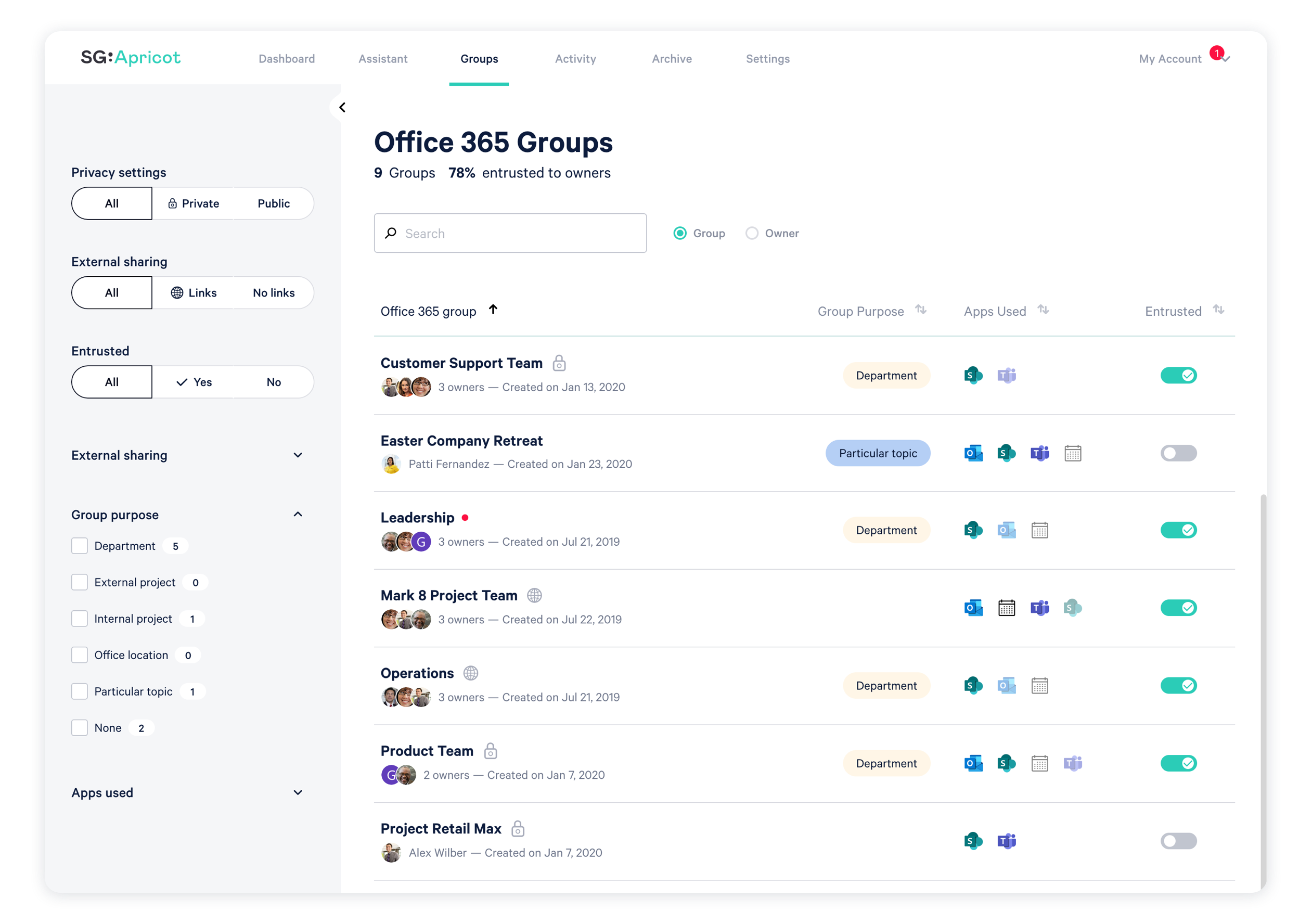 View all of your teams and Office 365 groups in ShareGate.