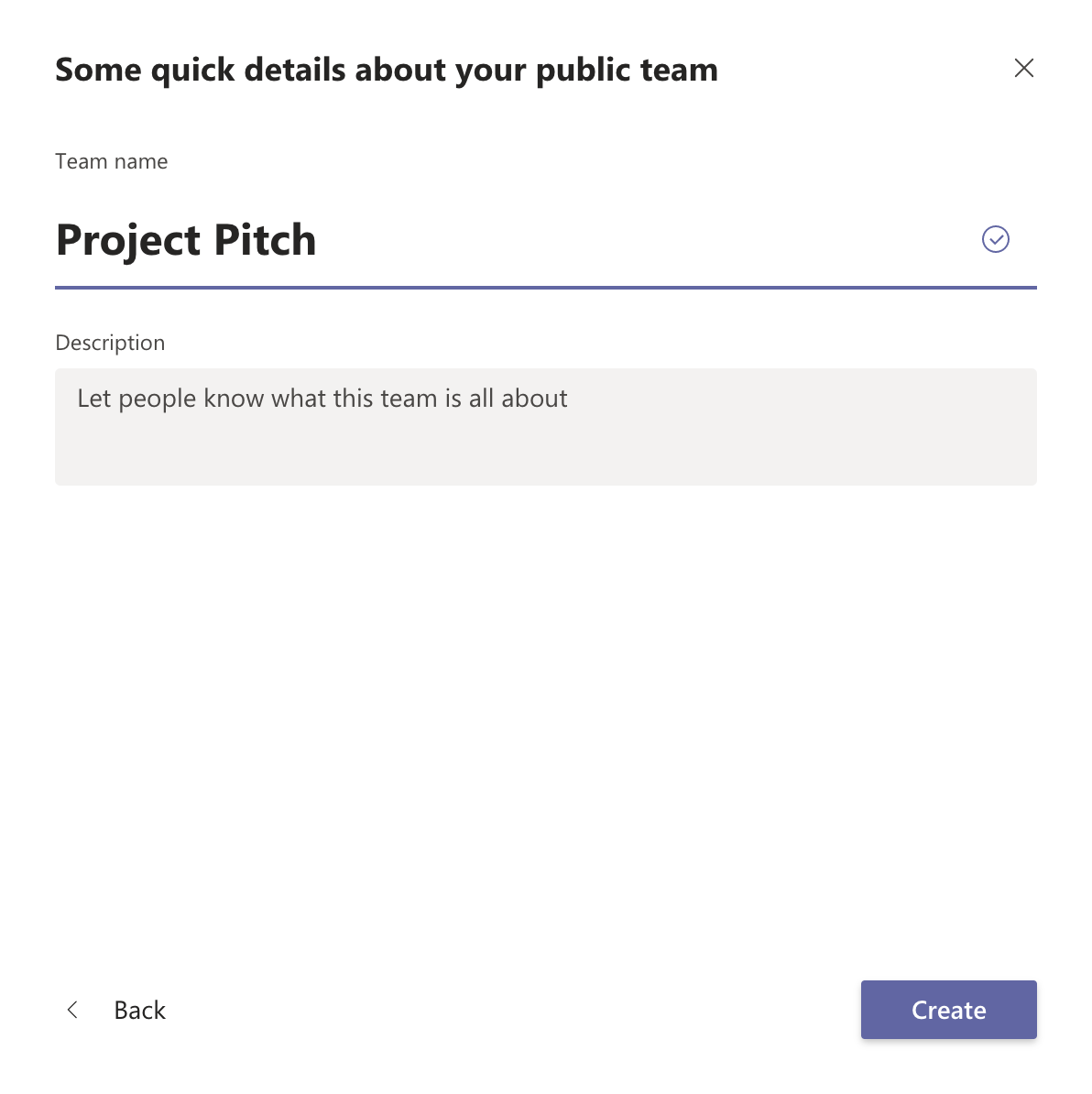 New team named Project pitch.