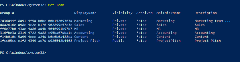 Get-Team PowerShell command.