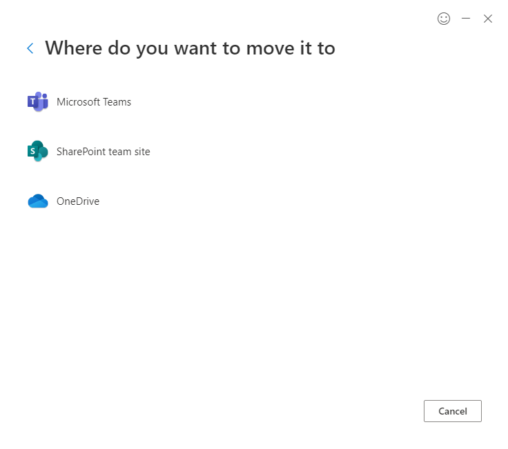 Screenshot showing Microsoft Teams as a migration destination in the SPMT.