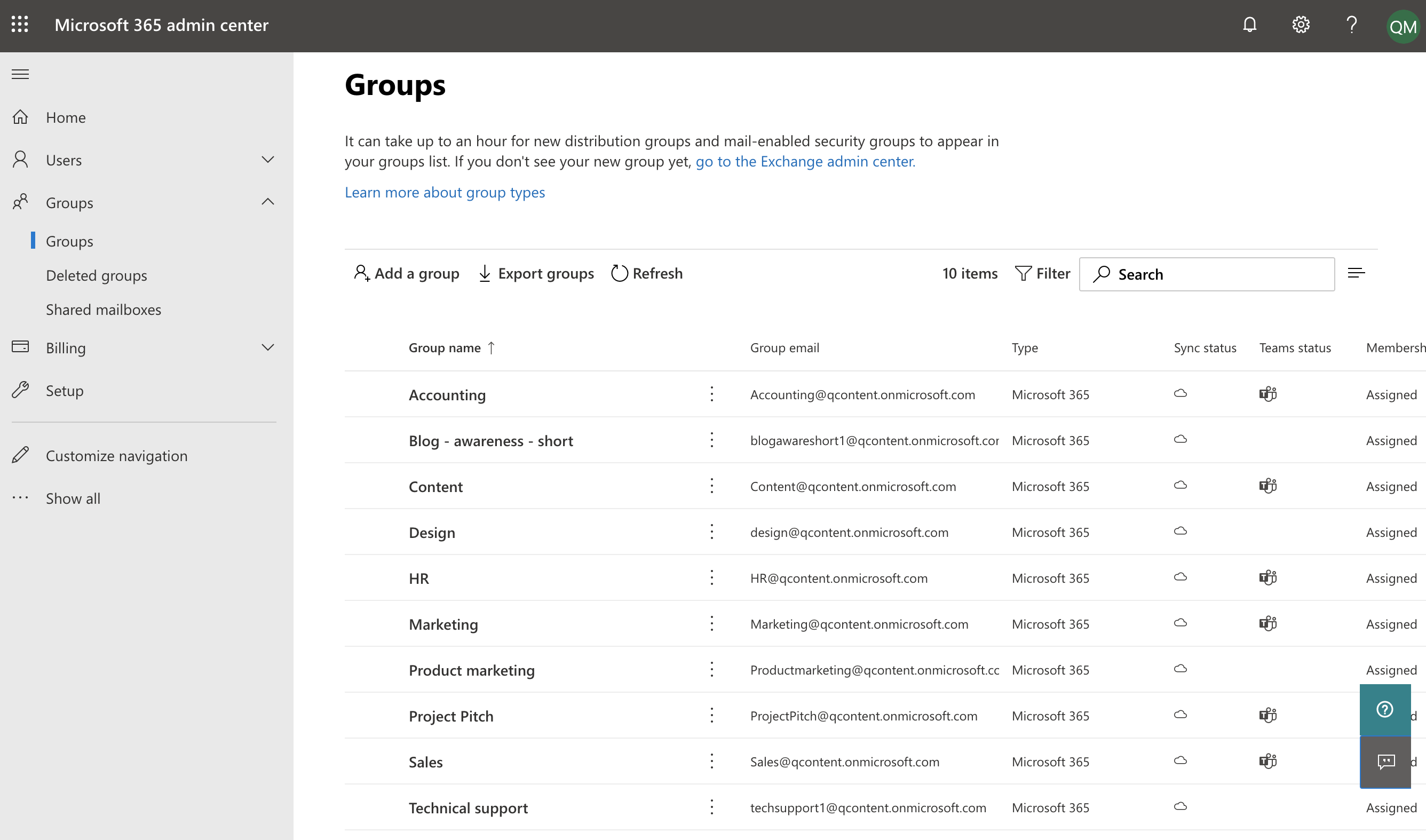 New Technical support group visible in the Microsoft 365 admin center