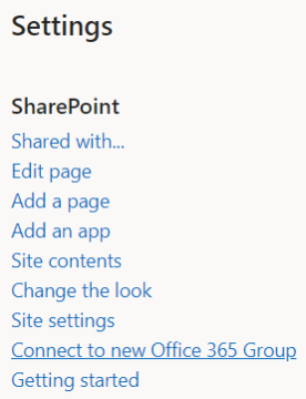 Settings tab in SharePoint