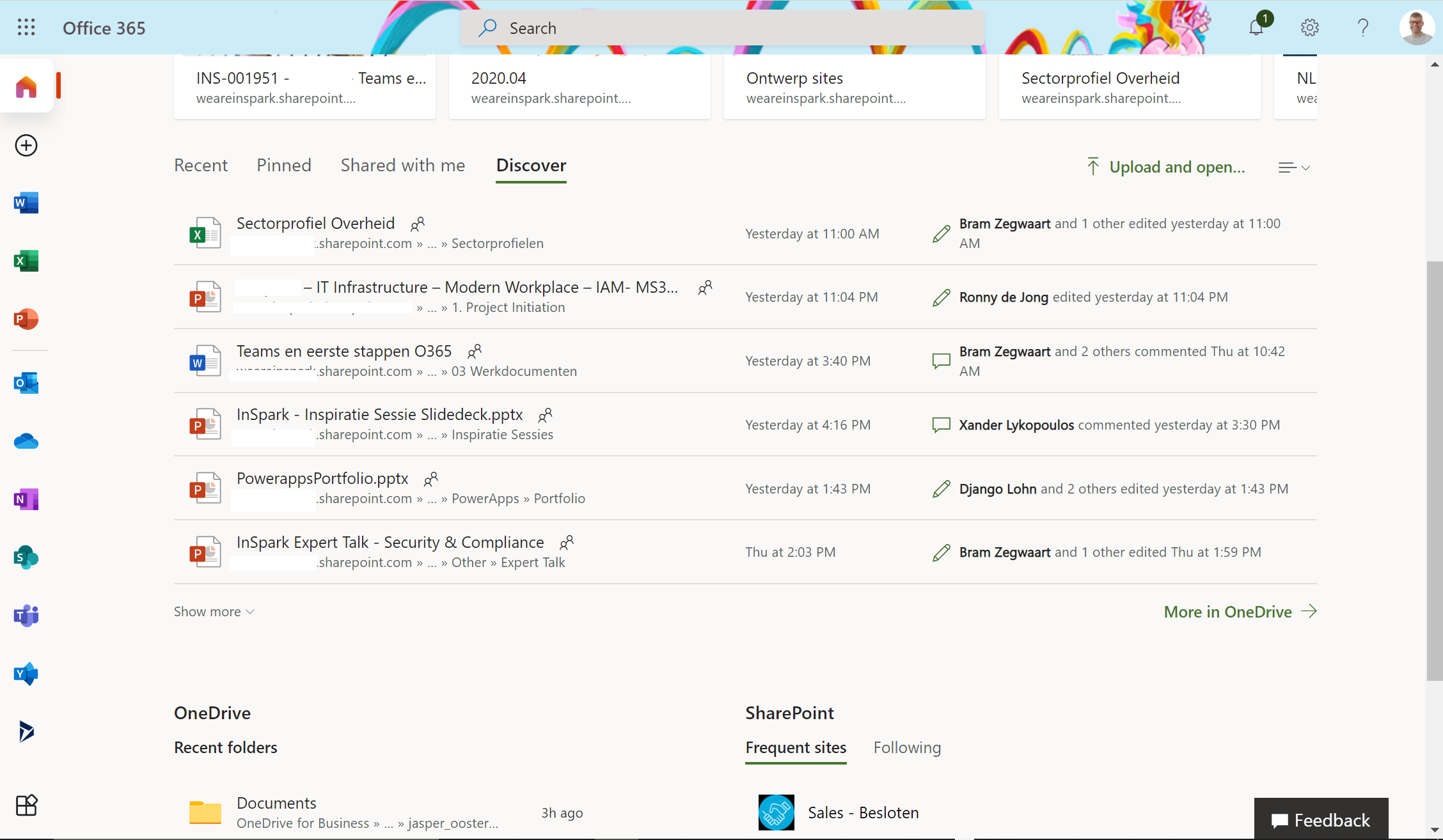 Screenshot of the Discover view on Office.com