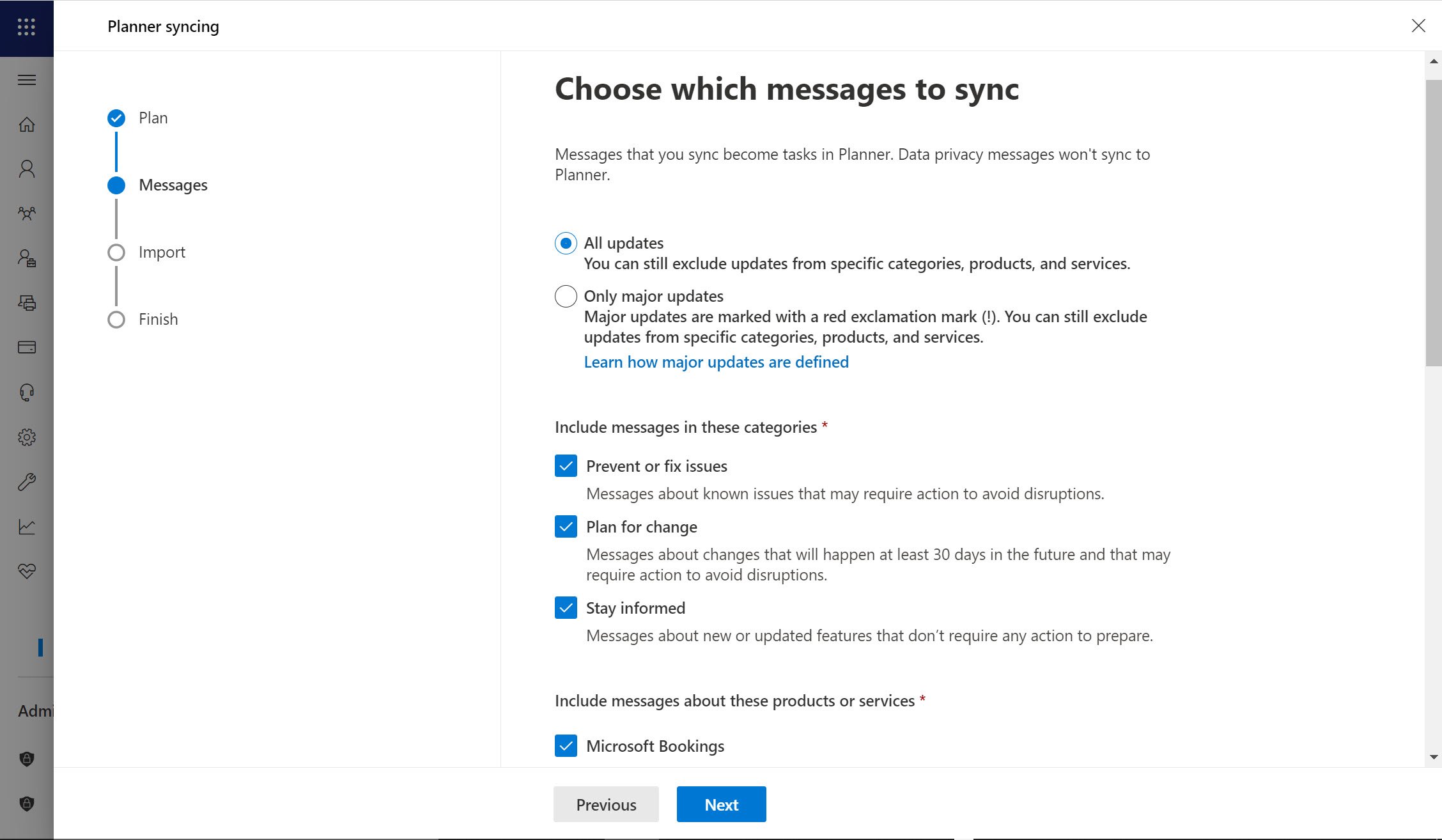 Choose which messages to sync.