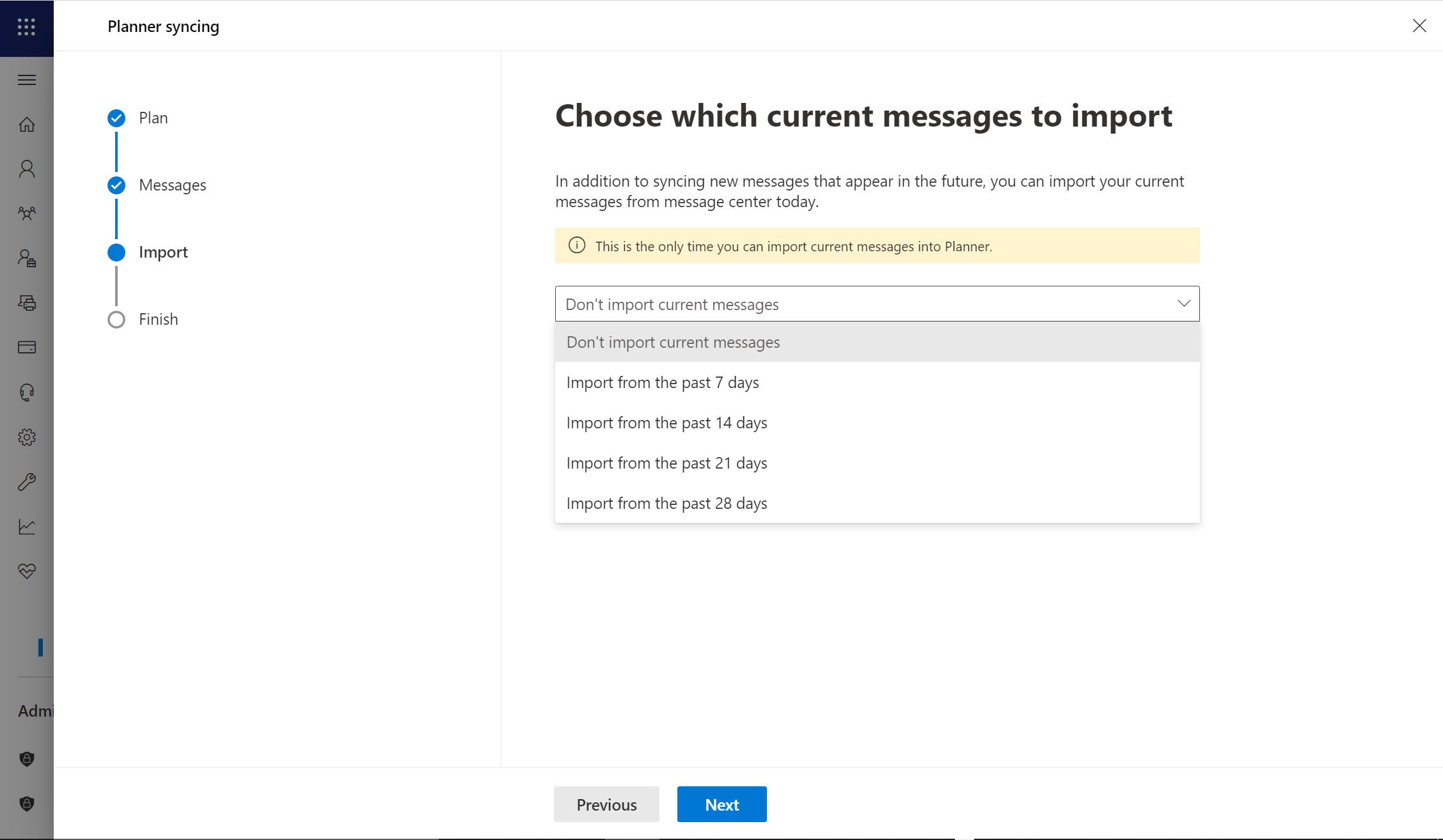 Choose which current messages to import.