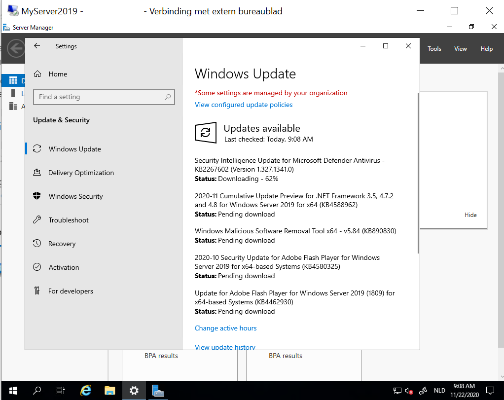 Screent shot of Azure windows update