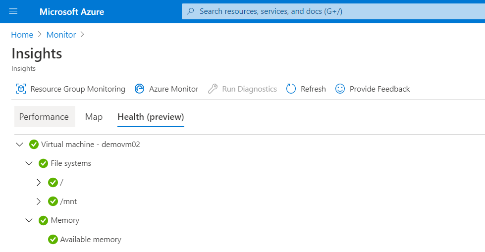 Screenshot of Azure virtual machines guest health