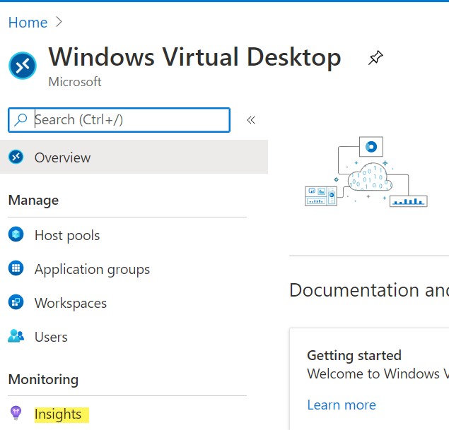 Screentshot of Windows Virtual Desktop with Azure Monitor support