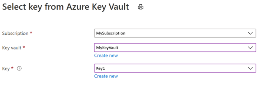Screen shot of encryption setting for Azure Key Vault
