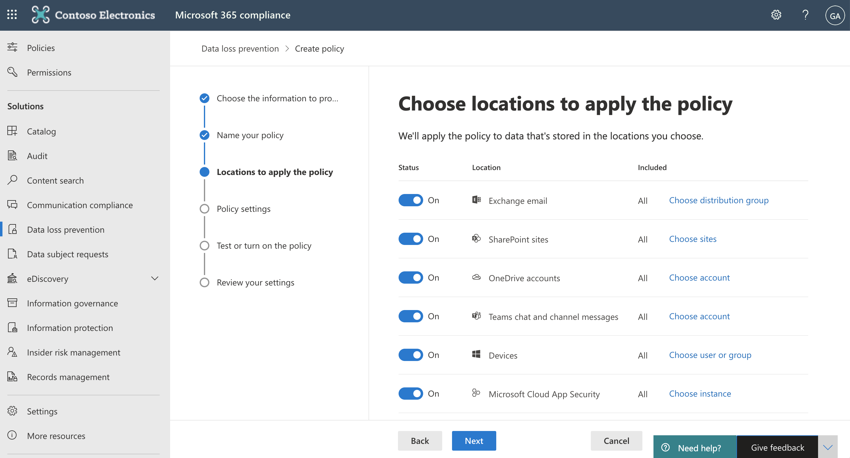 Screenshot of policy locations.