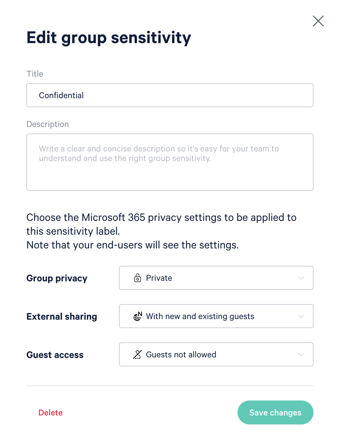 Screenshot of Edit group sensitivity popup in ShareGate.