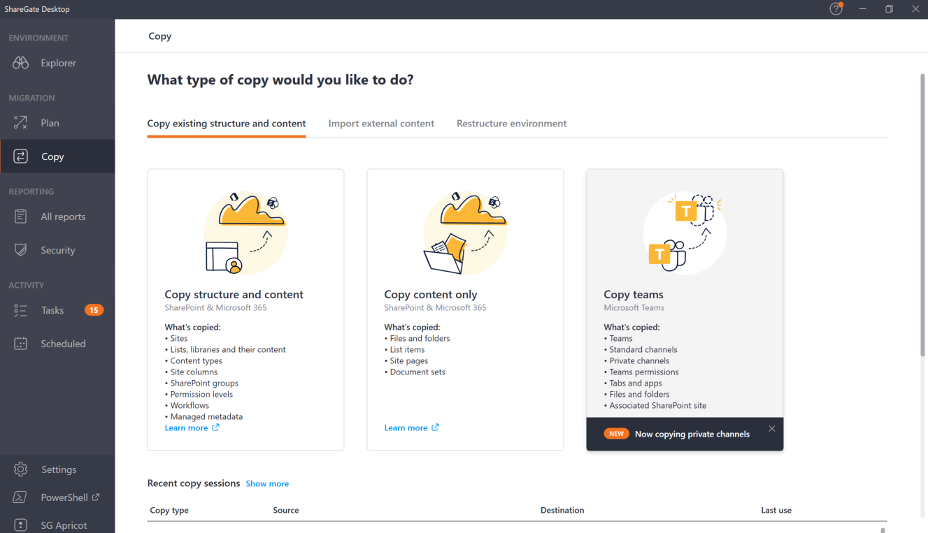 Screenshot of Copy teams option in ShareGate Desktop Copy screen.
