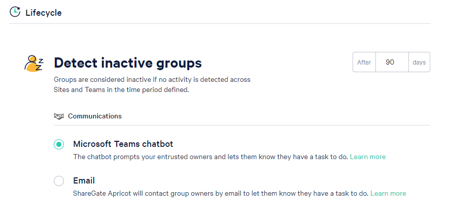 In ShareGate, you can select how you want to collaborate with owners, either via Microsoft Teams chatbot or by email.